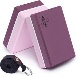 Yoga Blocks 2 Pack with Strap, High Density EVA Foam Yoga Block
